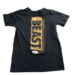 Nike Youth Black Tee "Be A Beast" Gold Graphic Short Sleeve Cotton Shirt Medium‎